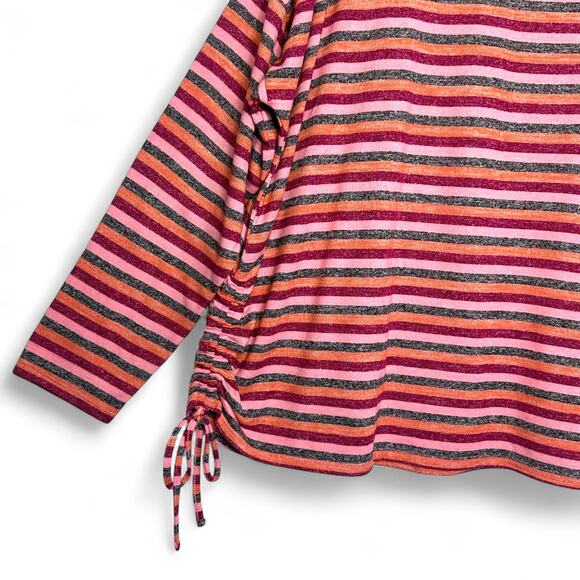 Lane Bryant Women's Boatneck Tee With Side Drawstring 26/28 Gray Pink Stripe - Picture 6 of 13